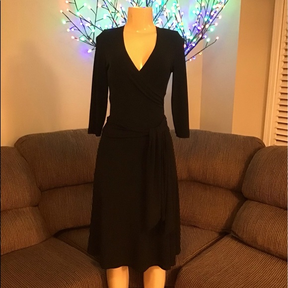 “a.x.l.” Black Deep V Wrap Style Dress Size M - Picture 1 of 7